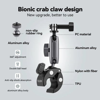 TELESIN  Aluminum Alloy Crab Claw Handlebar Tube Clamp For Sports Camera Mobile Phones, Aluminum Alloy