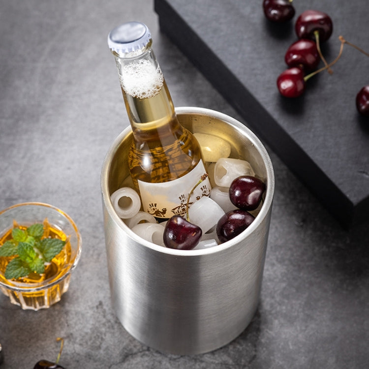Large Capacity Thickened Stainless Steel Round Ice Bucket Bar Double-Layer Champagne Beer Barrel