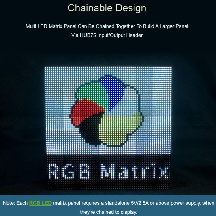 Panneau matriciel LED couleur RGB Waveshare, pas de 3 mm, 64 × 32 pixels, luminosité réglable, 20117, 33840