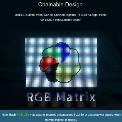 Panneau matriciel LED couleur RGB Waveshare, pas de 3 mm, 64 × 32 pixels, luminosité réglable, 20117, 33840