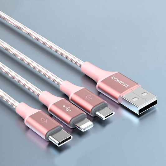 Cable ROMOSS CB25 3 en 1 3.5 A 8 pines + Micro USB + Tipo C/USB-C
