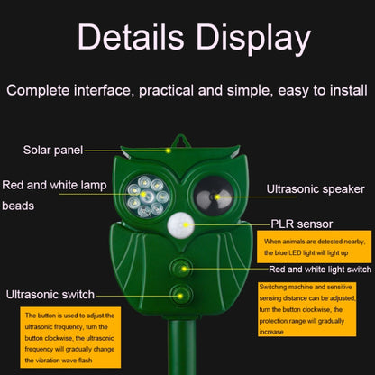 Répulsif Solaire Ultrasonique Anti-Rats d'Extérieur, Répulsif Multifonctionnel à Capteur Infrarouge, 14 LED
