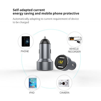 Mini Multifunctional Dual USB Digital Display Car Charger, Black, Grey, Red