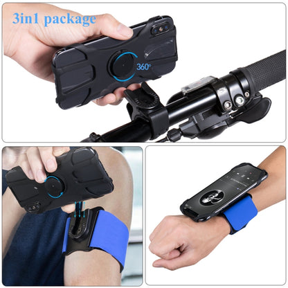 3 In 1 Four Jaws Detachable Swivel Arm Wrist Strap Bicycle Holder For 4.5-6.5 inch Phones, 3 In 1 (Blue), 3 In 1 (Black)