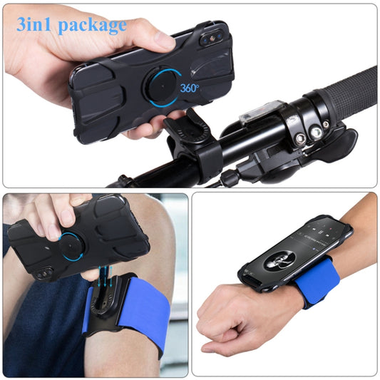 3 In 1 Four Jaws Detachable Swivel Arm Wrist Strap Bicycle Holder For 4.5-6.5 inch Phones, 3 In 1 (Blue), 3 In 1 (Black)