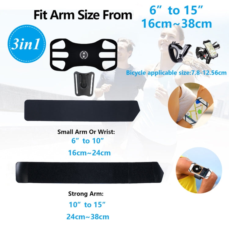 3 In 1 Four Jaws Detachable Swivel Arm Wrist Strap Bicycle Holder For 4.5-6.5 inch Phones, 3 In 1 (Blue), 3 In 1 (Black)