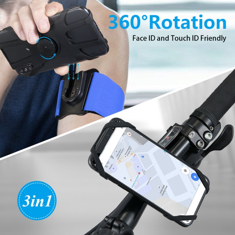 3 In 1 Four Jaws Detachable Swivel Arm Wrist Strap Bicycle Holder For 4.5-6.5 inch Phones, 3 In 1 (Blue), 3 In 1 (Black)