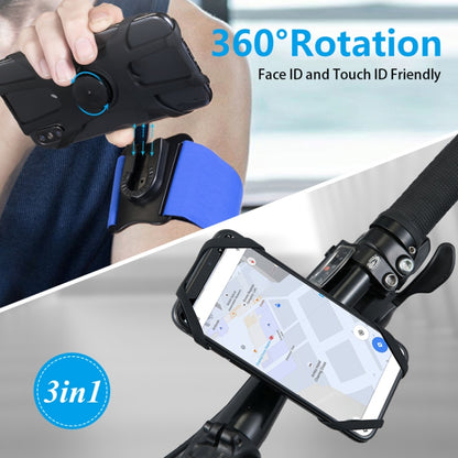3 In 1 Four Jaws Detachable Swivel Arm Wrist Strap Bicycle Holder For 4.5-6.5 inch Phones, 3 In 1 (Blue), 3 In 1 (Black)