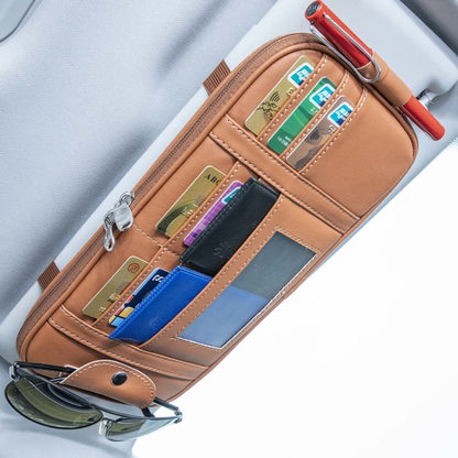 Car Driver License Storage Bag Sun Visor Sunglasses Card Holder, Beige, Black, Brown