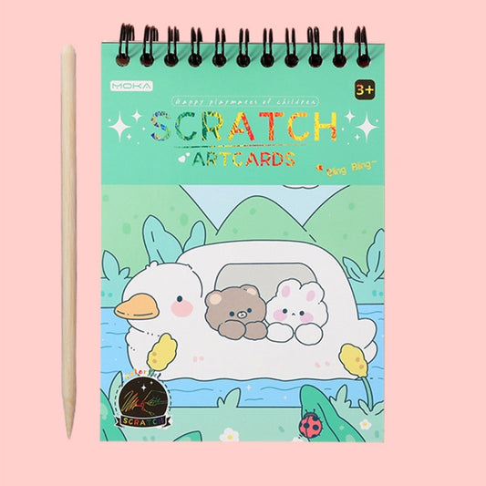 Papier à gratter peint à la main Carnet à spirale coloré avec stylo, Haruita Huahua, Jus de pêche, Voyage interstellaire, Millet