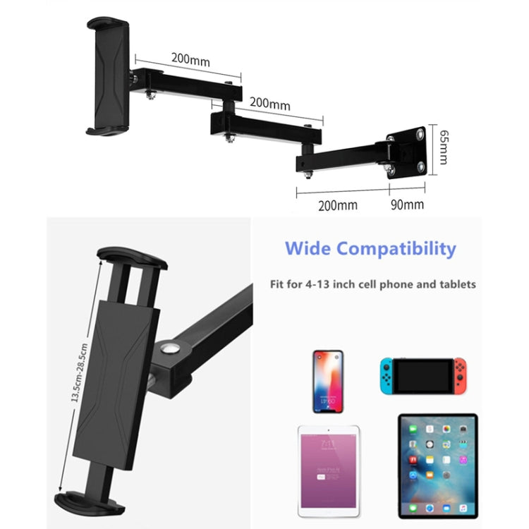 Wall Mount Tablet Cell Phone Stand Long Arm Stretchable Holder for 4-13 Inch Devices, Stretchable Tablet  Bracket 3