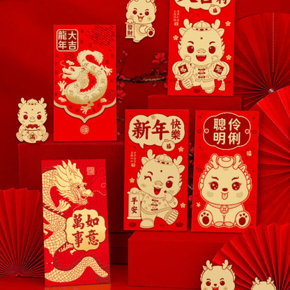 6pcs /Pack Dragon New Year Red Packets Cartoon Dragon Zoshili New Year Red Envelopes