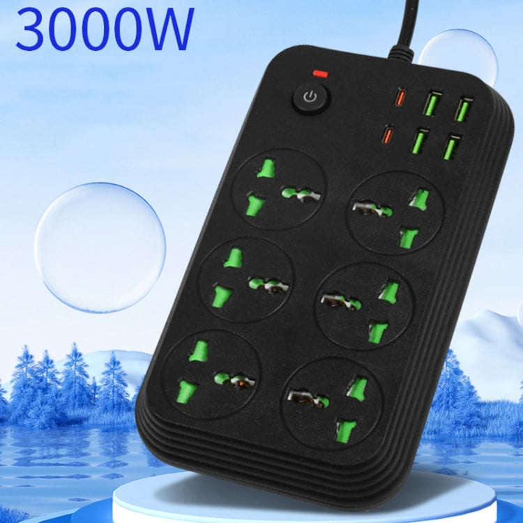 T24 2m 3000W 6 Plugs + PD + 4-USB Ports Multifunctional Flame-Retardant Socket With Switch, UK Plug, US Plug