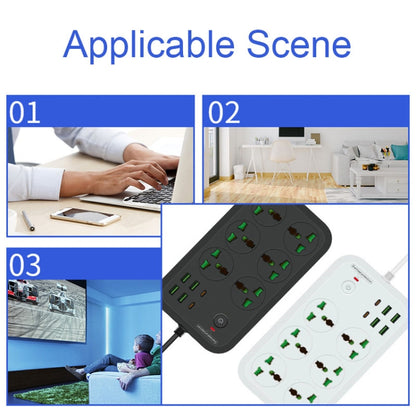 T24 2m 3000W 6 Plugs + PD + 4-USB Ports Multifunctional Flame-Retardant Socket With Switch, UK Plug, US Plug