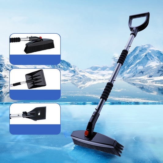 3-in-1 Car Snow Shovel Brush Kit Stainless Steel Retractable Ice Scraper, Silver, Black