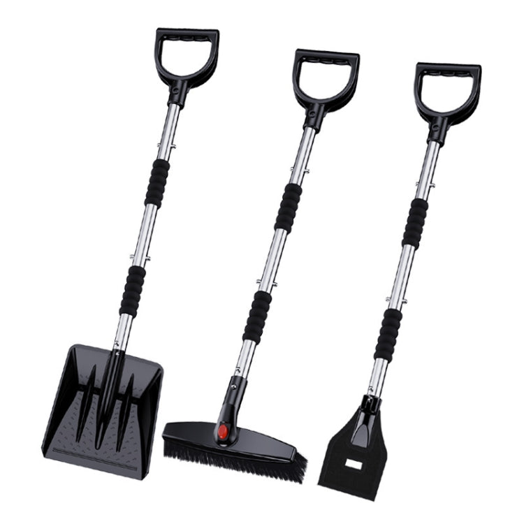 3-in-1 Car Snow Shovel Brush Kit Stainless Steel Retractable Ice Scraper, Silver, Black