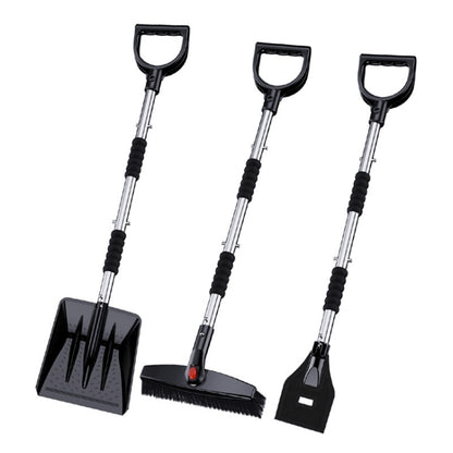 3-in-1 Car Snow Shovel Brush Kit Stainless Steel Retractable Ice Scraper, Silver, Black