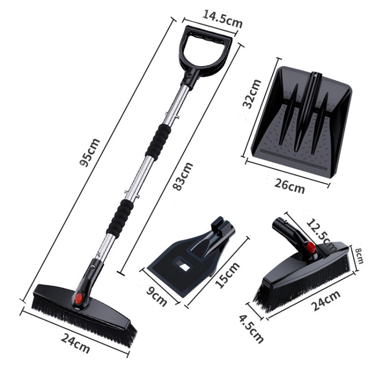 3-in-1 Car Snow Shovel Brush Kit Stainless Steel Retractable Ice Scraper, Silver, Black