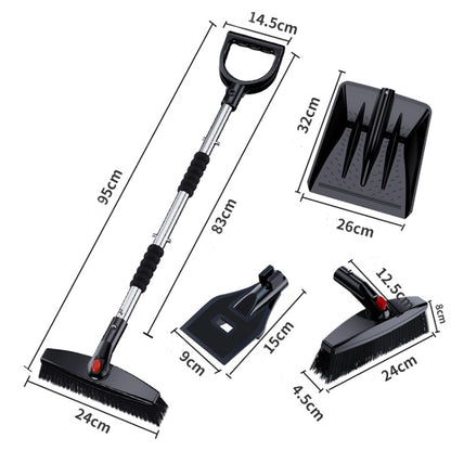 3-in-1 Car Snow Shovel Brush Kit Stainless Steel Retractable Ice Scraper, Silver, Black