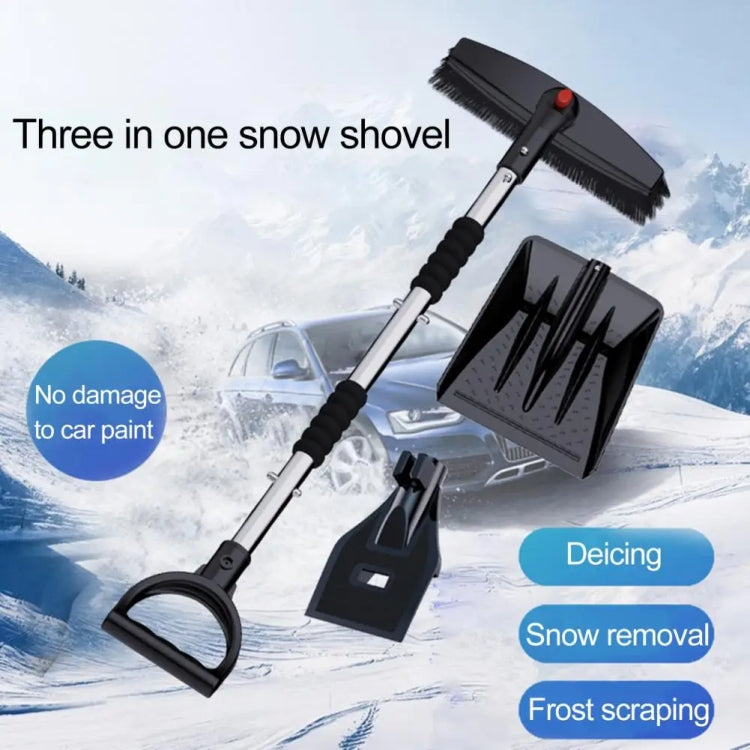 3-in-1 Car Snow Shovel Brush Kit Stainless Steel Retractable Ice Scraper, Silver, Black