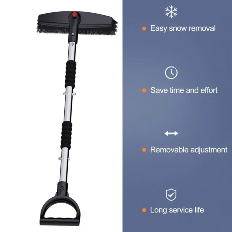 3-in-1 Car Snow Shovel Brush Kit Stainless Steel Retractable Ice Scraper, Silver, Black