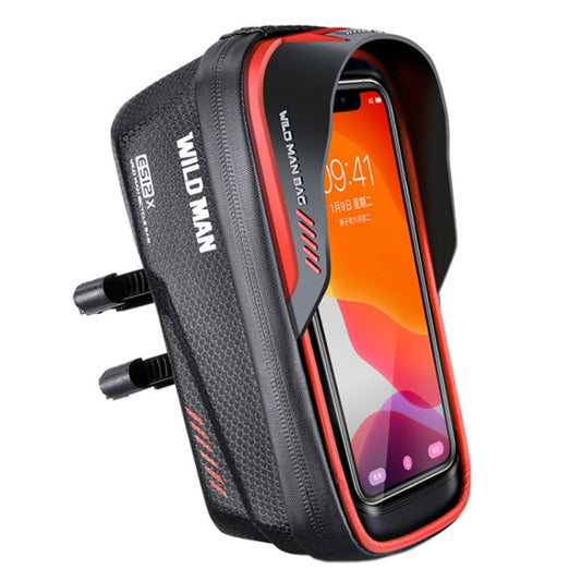 WILD MAN ES12X 1LEVA Sac de vélo rigide avec écran tactile pour téléphone portable, sac de cadre avant, ES12X (Rouge)