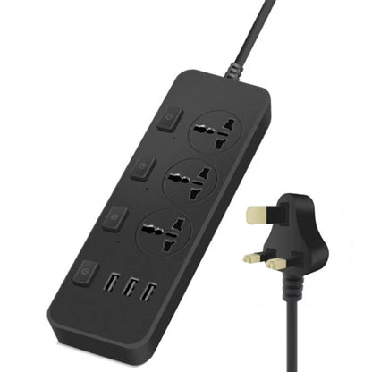 T14 2m 2500W 3 Plugs + 3-USB Ports Multifunctional Socket With Switch, UK Plug (Black), UK Plug (White), US Plug (Black), US Plug (White), EU Plug (Black), EU Plug (White)