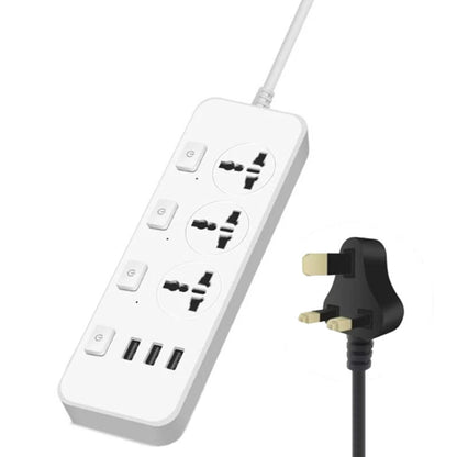 T14 2m 2500W 3 Plugs + 3-USB Ports Multifunctional Socket With Switch, UK Plug (Black), UK Plug (White), US Plug (Black), US Plug (White), EU Plug (Black), EU Plug (White)