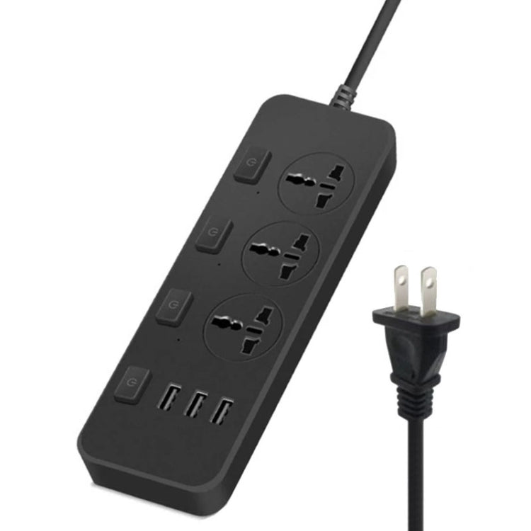T14 2m 2500W 3 Plugs + 3-USB Ports Multifunctional Socket With Switch, UK Plug (Black), UK Plug (White), US Plug (Black), US Plug (White), EU Plug (Black), EU Plug (White)