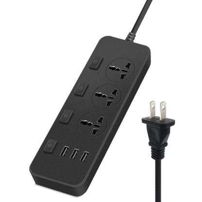 T14 2m 2500W 3 Plugs + 3-USB Ports Multifunctional Socket With Switch, UK Plug (Black), UK Plug (White), US Plug (Black), US Plug (White), EU Plug (Black), EU Plug (White)