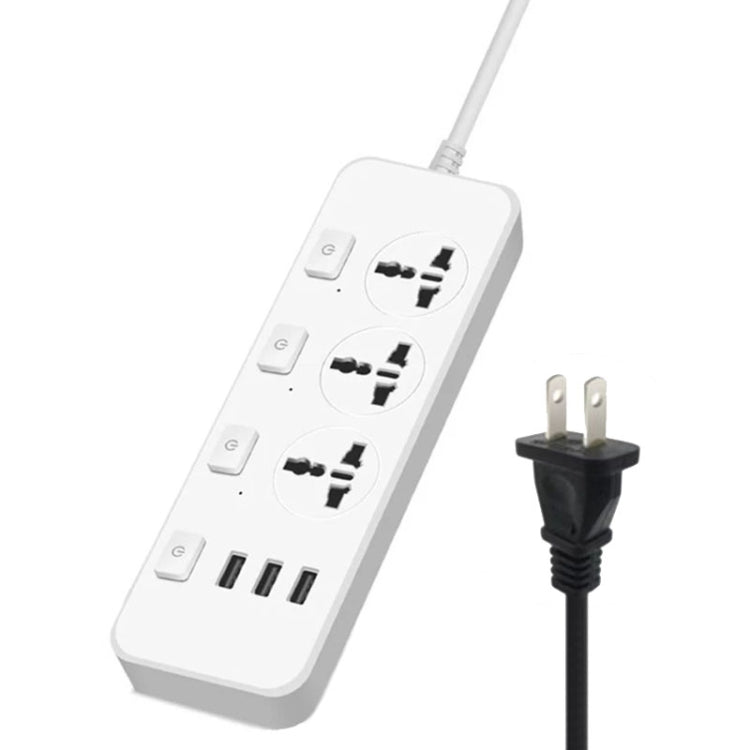 T14 2m 2500W 3 Plugs + 3-USB Ports Multifunctional Socket With Switch, UK Plug (Black), UK Plug (White), US Plug (Black), US Plug (White), EU Plug (Black), EU Plug (White)