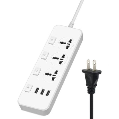 T14 2m 2500W 3 Plugs + 3-USB Ports Multifunctional Socket With Switch, UK Plug (Black), UK Plug (White), US Plug (Black), US Plug (White), EU Plug (Black), EU Plug (White)
