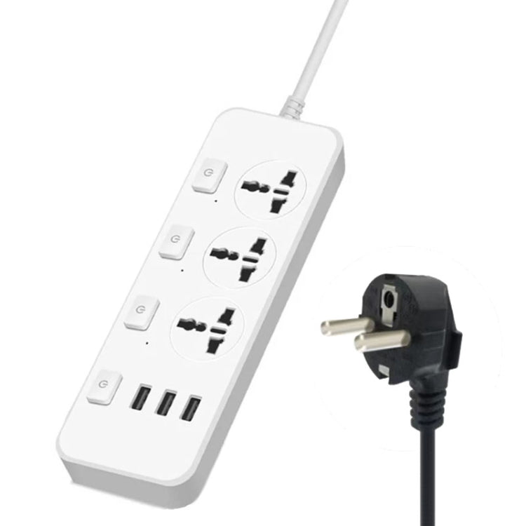 T14 2m 2500W 3 Plugs + 3-USB Ports Multifunctional Socket With Switch, UK Plug (Black), UK Plug (White), US Plug (Black), US Plug (White), EU Plug (Black), EU Plug (White)