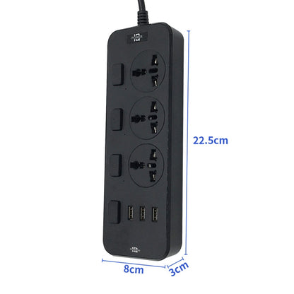 T14 2m 2500W 3 Plugs + 3-USB Ports Multifunctional Socket With Switch, UK Plug (Black), UK Plug (White), US Plug (Black), US Plug (White), EU Plug (Black), EU Plug (White)