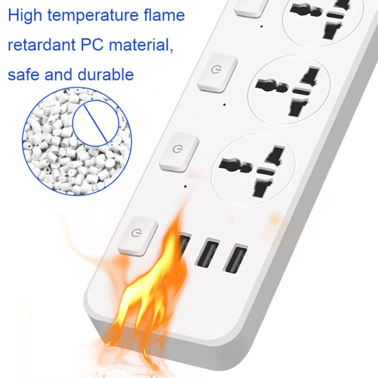 T14 2m 2500W 3 Plugs + 3-USB Ports Multifunctional Socket With Switch, UK Plug (Black), UK Plug (White), US Plug (Black), US Plug (White), EU Plug (Black), EU Plug (White)