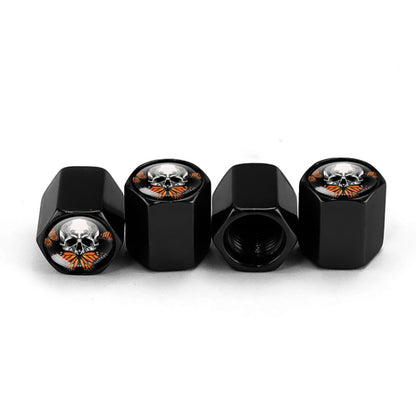 4pcs/set Skull Metal Car Tire Universal Modified Aluminum Alloy Valve Cap, Black, Silver, Red