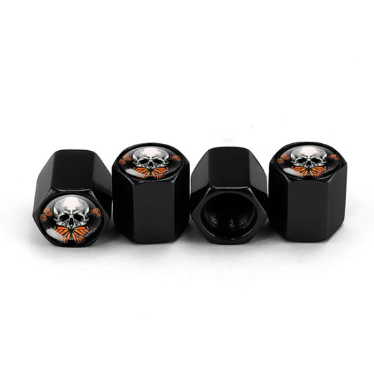 4pcs/set Skull Metal Car Tire Universal Modified Aluminum Alloy Valve Cap, Black, Silver, Red