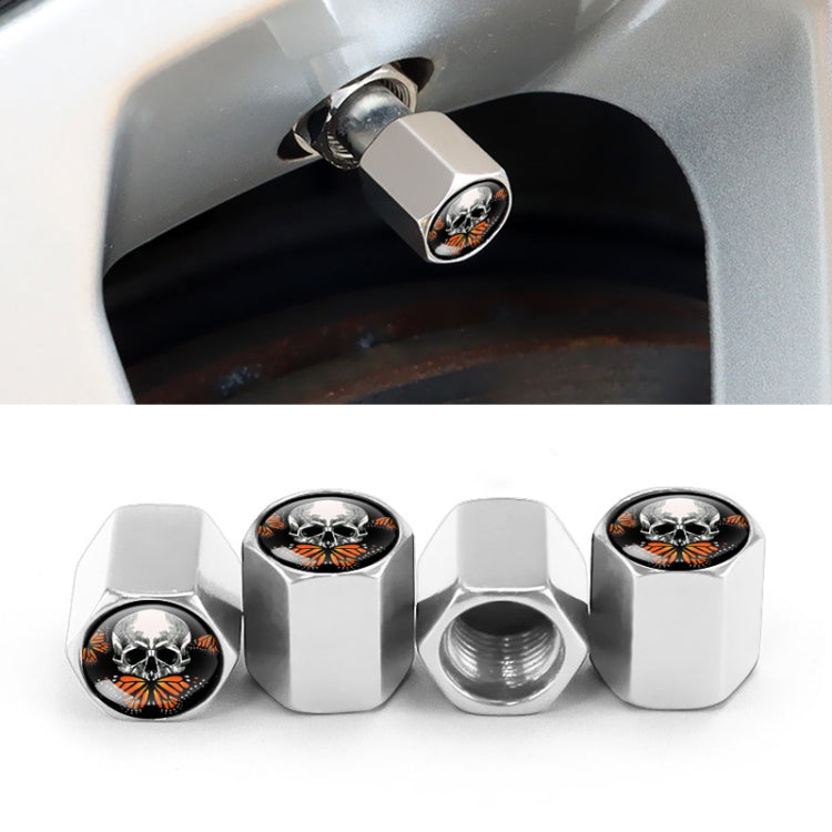4pcs/set Skull Metal Car Tire Universal Modified Aluminum Alloy Valve Cap, Black, Silver, Red