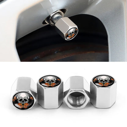 4pcs/set Skull Metal Car Tire Universal Modified Aluminum Alloy Valve Cap, Black, Silver, Red