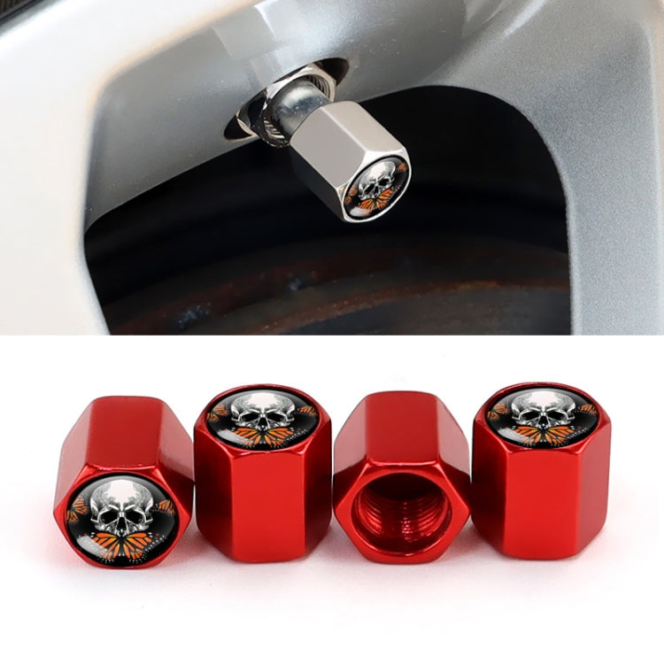 4pcs/set Skull Metal Car Tire Universal Modified Aluminum Alloy Valve Cap, Black, Silver, Red