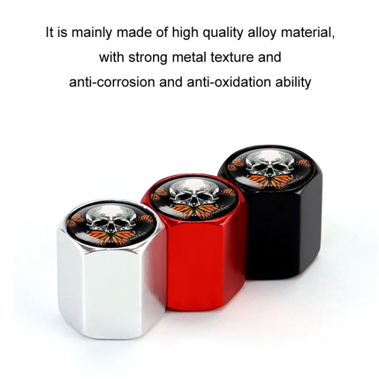 4pcs/set Skull Metal Car Tire Universal Modified Aluminum Alloy Valve Cap, Black, Silver, Red
