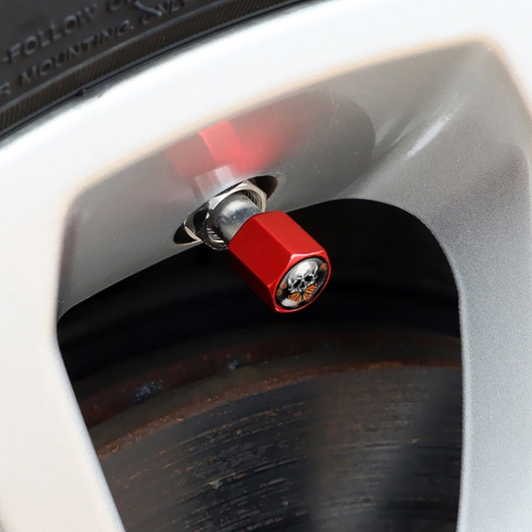 4pcs/set Skull Metal Car Tire Universal Modified Aluminum Alloy Valve Cap, Black, Silver, Red