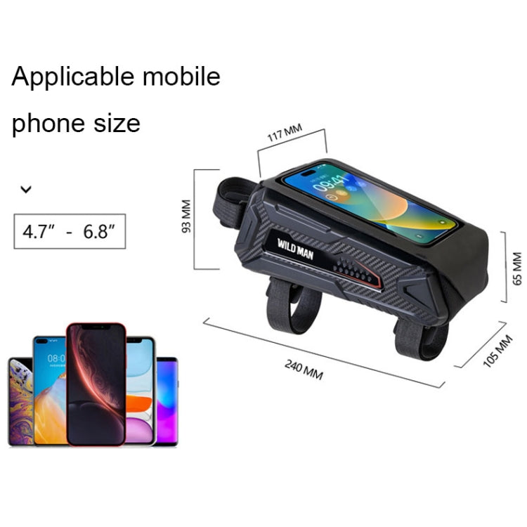 WILD MAN M90 EVA Hard Shell Mountain Bike Mobile Phone Touch Screen Waterproof Front Beam Bag, M90 (Black Gray), M90 (Black Red)