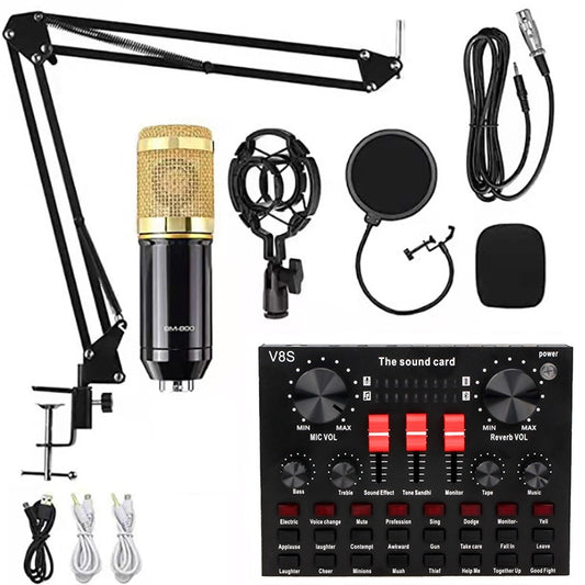 Microphone à condensateur audio de studio pour chant, ensemble microphone BM800+carte son V8S, ensemble microphone BM800+carte son V8