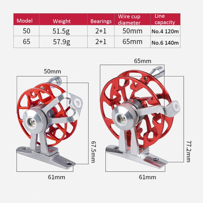 Ice Fishing Raft Reel Fly Reel With Base All Metal Hollow Fishing Tackle, 50mm Red, 50mm Gold, 65mm Red, 65mm Purple, 65mm Gold