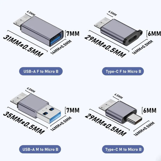 Micro B Male Adapter USB Link HDD Enclosure Interface Converter, USB Female Transfer, Type-C Female Transfer, USB Male Transfer, Type-C Male Transfer