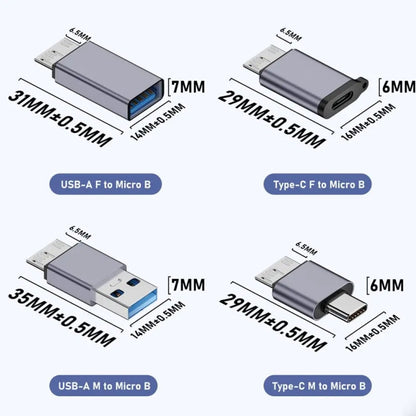 Adaptateur Micro B mâle Convertisseur d'interface de boîtier de disque dur USB Link, Transfert USB femelle, Transfert Type-C femelle, Transfert USB mâle, Transfert Type-C mâle
