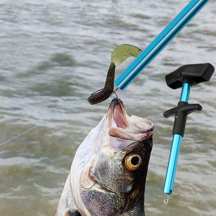 Décocheur en alliage d'aluminium en T pour retirer les hameçons, équipement de pêche en mer 24 x 7,5 cm, bleu, gris + corde à ressort