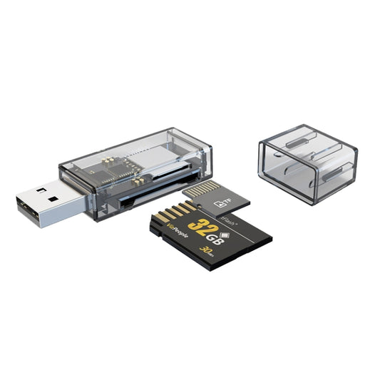 Convertisseur OTG USB vers SD/TF 2 en 1, lecteur de cartes transparent multifonction, transparent