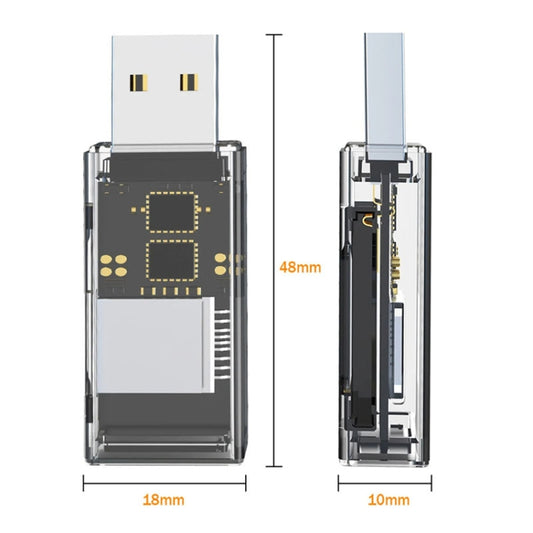 Convertisseur OTG USB vers SD/TF 2 en 1, lecteur de cartes transparent multifonction, transparent